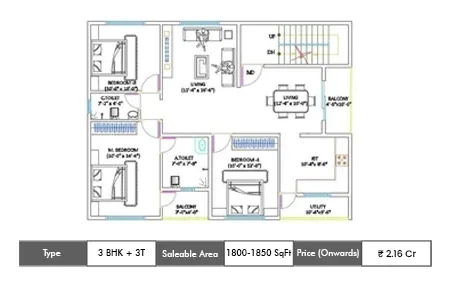 3 BHK + 3T 1800-1850 SqFt